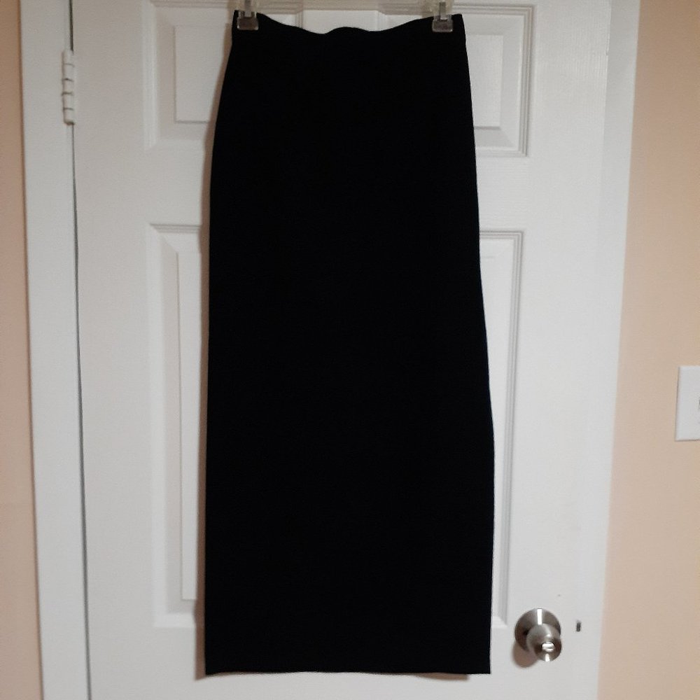Vintage 90's Vollaro Chic European Maxi Long Black Velvet Plush Skirt w slit S